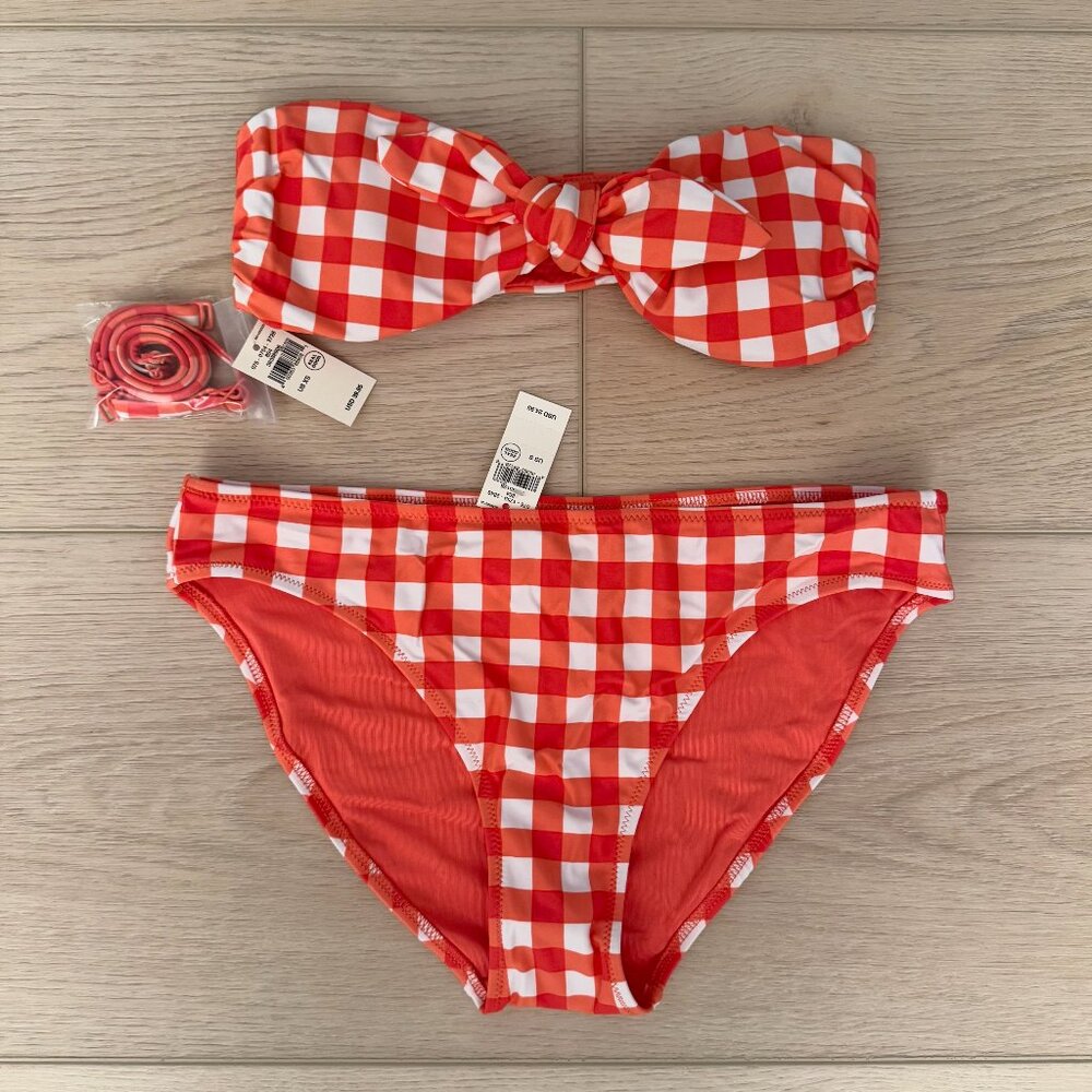 Aerie Gingham Plaid Bikini Bandeau Bottom Red Orange White Size X-small/Small